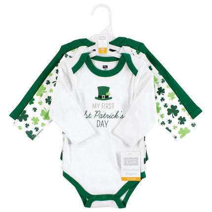 Hudson Baby unisex-baby Cotton Long-sleeve Bodysuits, Lucky Charm, 0-3 Months