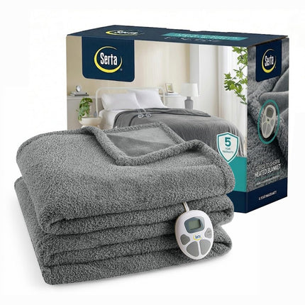 Manta eléctrica calentada Serta Queen - Suave, cálida, afelpada para oficina, sofá - Apagado automático de 1 a 12 horas, 10 ajustes de calor, certificación ETL - 84" x 90" Gris