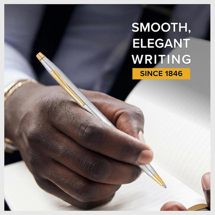 Cross Classic Century Refillable Twist-Action Metal Ballpoint Pen with 23 Carat Gold Plated Appointments, Medium Ballpoint, includes Premium Gift Box and Black Cartridge, 1 Pack, Medalist