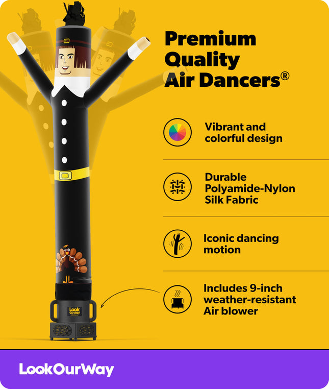 LookOurWay Air Dancers Inflatable Tube Man Set - 7 Feet Tall Wacky Waving Inflatable Dancing Tube Guy with 9-Inch Diameter Blower - Thanksgiving Holiday Promotion - Pilgrim