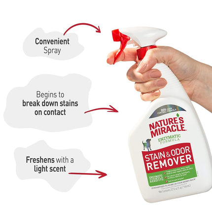 Nature's Miracle Eliminador de manchas y olores para perros, aroma original, 946 ml, limpiador enzimático multisuperficies - Usar en alfombras y muebles, eliminador de orina de mascotas, pulverizador de gatillo