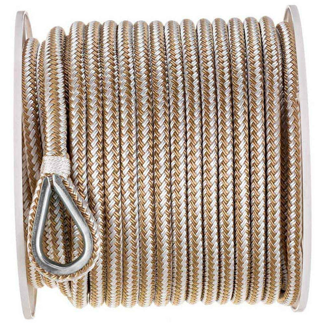 Seachoice Boat Anchor Rope, Double-Braid, Nylon, Achor Line, 3/8 in. X 150 Ft., Gold/White
