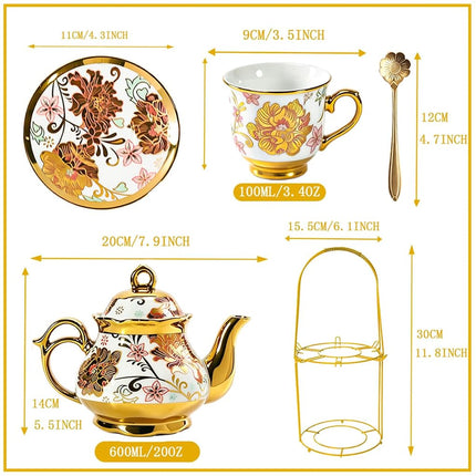 Tea Sets Gold Plated Red Rose Ceramic Tea Set, Vintage Teapot Tea Sets Beautiful Tea Set Coffee Serving 6 People (Pink, Medium)