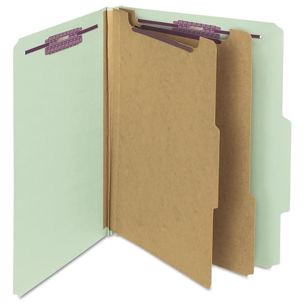 Smead Pressboard Classification File Folder with SafeSHIELD Fasteners, 2 Dividers, 2" Expansion, Letter Size, Gray/Green, 10 per Box (14076)