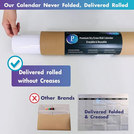 Calendario de pared mensual de borrado en seco extragrande de 38" x 50", pizarra blanca laminada de borrado en seco, calendario en blanco, 30 días, líneas cuadradas