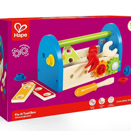 Hape Fix It Wooden Tool Box Set for Kids - 17-Piece Pretend Play Construction Tools Kit with Carrying Case - Educational Builder Toys for Children Ages 3 and Up