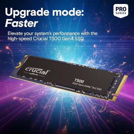Crucial T500 1TB SSD PCIe Gen4 NVMe M.2, Up to 7300MB/s, TLC NAND, Laptop and Desktop Compatible, Microsoft DirectStorage, Solid State Drive - CT1000T500SSD8