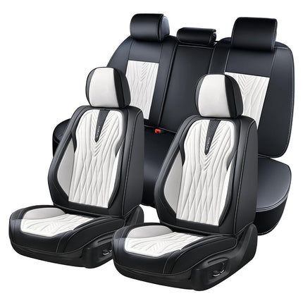 FLORICH Car Seat Covers Full Set, Leather Seat Covers for Cars 5 Seats, Waterproof Car Seat Protector,Automotive Seat Covers & Accessories Fit for SUV Sedan Truck-Black&White