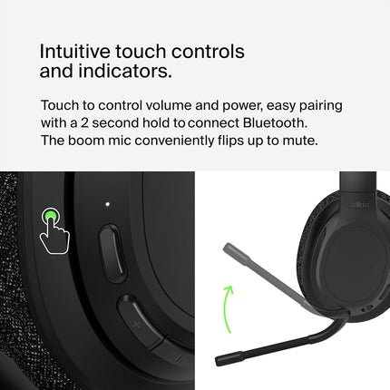 Belkin SoundForm Adapt Wireless Headset with Microphone, wireless headphones with built-in boom mic, multipoint connection, ENC, 65+H Bluetooth computer over ear headphones for PC, laptop, office