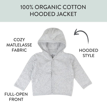 HonestBaby Snap-Front Hooded Jackets, Side-Snap Top, Hoodies in Cozy 100% Organic Cotton Infant Baby Boys, Girls, Unisex, Light Gray Heather, Newborn