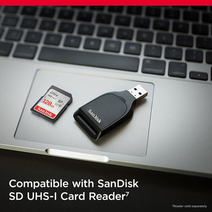 SANDISK Ultra SDXC card, 128GB SD Card (Memory card up to 140 MB/s read speeds, For entry level and mid-range compact camera's, Full HD Video, UHS-I, Class 10, U1)