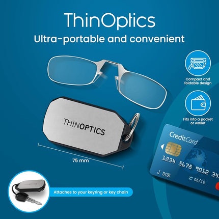 ThinOptics Foldable Reading Glasses 2.50, Clear, Keychain, Armless, Compact