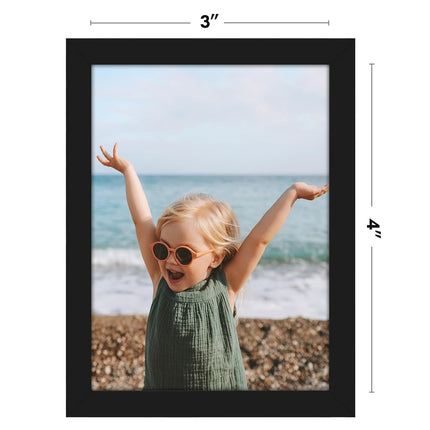 Americanflat 3x4 Picture Frame with Polished Crystal-Clear Glass - Streamline Collection - Thin Border Photo Frame for Tabletop Display - Easel Stand Included - Black