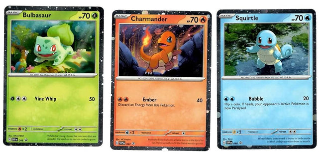 Bulbasaur Charmander Squirtle - Pokemon Black Star Promo 3 Card Lot - Pokemon 151 - SVP 046 047 048 - Holo Foil