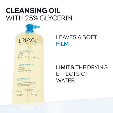 Uriage Cleansing Oil 1L - Body & Face - Sensitive Skin - Cleanses, Nourishes, Prevents Dryness - With Gentle Superfatting Agents Leaving a Soft, Protective Film On the Skin