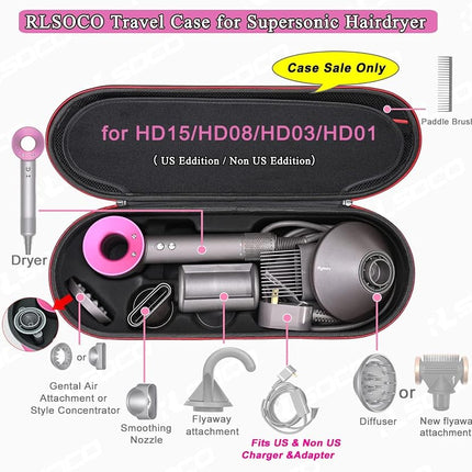 RLSOCO Case for Dyson Supersonic Nural/Supersonic Hair Dryer, Hard Travel Carrying Case, Holds All The Dyson Hair Dryer Attachments and Diffuser - Black (Case Only)