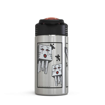 Zak Designs Minecraft - Stainless Steel Water Bottle with One Hand Operation Action Lid and Built-in Carrying Loop, Kids Water Bottle with Straw Spout is Perfect for Kids (15.5 oz, 18/8, BPA-Free)
