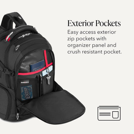 SWISSGEAR Travel Tech Elite USB ScanSmart Laptop Backpack Fits up to 16-Inch Laptop with TSA Lay-Flat for School & Trips, Black Dot, 18-Inch