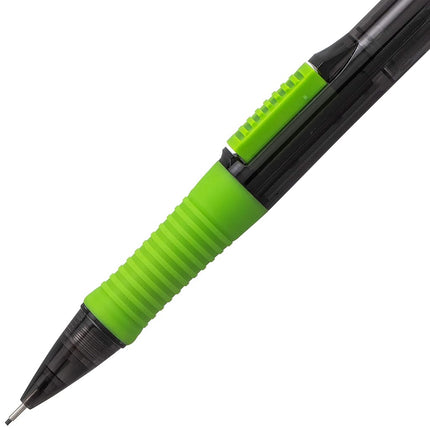 Pentel Quick Click Pop Mechanical Pencil, (0.7mm) Medium 2B Lead, Black Barrel W/Green Trim, Box of 12 (PD217AK)