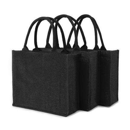 Segarty Tote Bags, 3 Pack Large Black Burlap Jute 