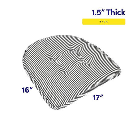 Sweet Home Collection Chair Cushion Memory Foam Pads Tufted Slip Non Skid Rubber Back U-Shaped 17" x 16" Seat Cover, 2 Count (Pack of 1), Pinstripe Charcoal