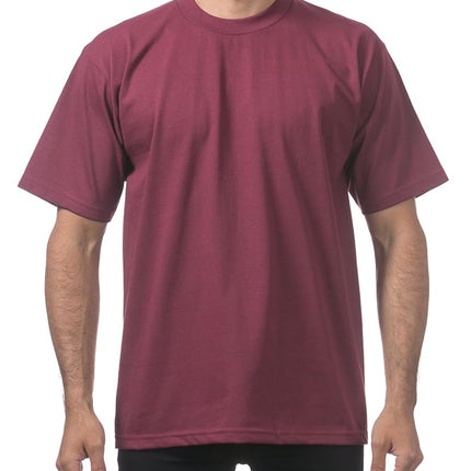Pro Club Men's 3-Pack Heavyweight Cotton Short Sleeve Crew Neck T-Shirt, Maroon, Large