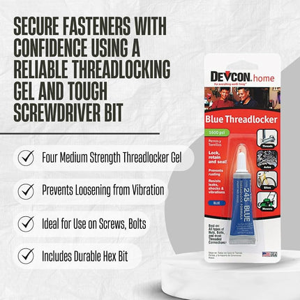 6X Devcon Medium Strength Blue Thread Locker Gel 0.2 oz Bundle with Blu-MOL Xtreme Hex 5/32 in. x 2 in. Screwdriver Bit – Thread Lock That Seals & Prevents Vibration Loosening – Gift Set (7 Items)