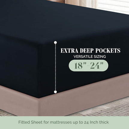 Elegant Comfort 4-Piece Bed Sheet Set - Luxury Bedding 1500 Premium Hotel Quality Microfiber, All Around Elastic 18-24 Inches Deep Fitted Sheet- Extra Deep Pocket Sheets, Twin/Twin XL, Black