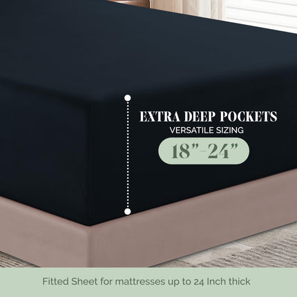 Elegant Comfort Luxurious 1500 Premium Hotel Quality Microfiber 4-Piece Sheet Set, 18-24 Inches Deep - Extra Deep Pocket Sheets - Ultra Soft 4PC Deep Pocket Sheets, King, Black