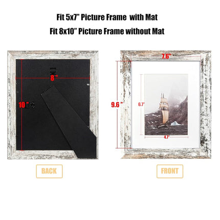 Home&Me 8x10 Picture Frame RottenWhite 2 Pack- Made to Display Pictures 5x7 with Mat or 8x10 Without Mat - Wide Molding - Wall Mounting Material Included