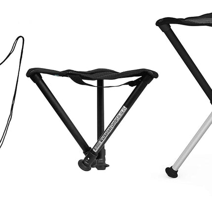 Walkstool - Comfort Model - Black and Silver - 3 Legged Folding Stool in Aluminium - Height 55 cm - Foldable Stool - Maximum Load 225 kg - Made in Sweden