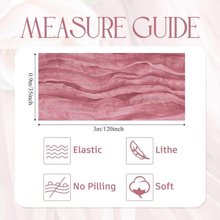 Wokceer Cheesecloth Table Runner Dusty Rose 10FT Boho Gauze, 12 Pack