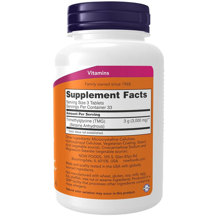 NOW Supplements, TMG (Trimethylglycine) 1,000 mg, 100 Tablets