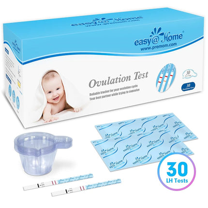 Easy@Home Ovulation Test Strips: Accurate 30 LH Ovulation Predictor Kit - Fertility Tests for Women – Powered by Premom Ovulation Tracker App | 30 LH + 30 Urine Cups