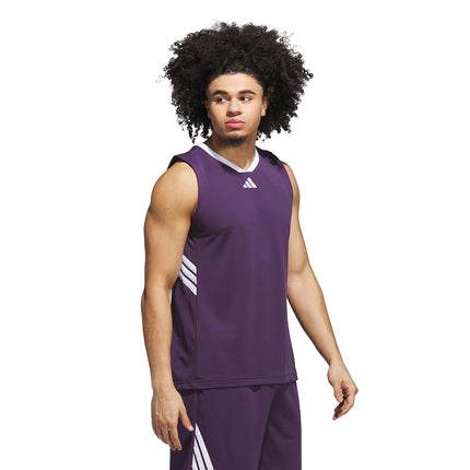 adidas Men's Basketball Legends 3-Stripes Tank Top, Aurora Plum/White, S
