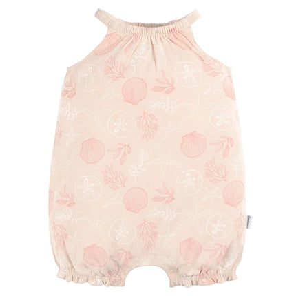 Gerber Baby Girls Sleeveless and Short Sleeve Romper Set, Shells, 24 Months