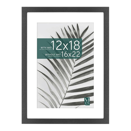 MCS Studio Gallery 16x22 Poster Frame, Display Pictures 12x18 With Mat or 16x22 Without Mat, Vertical & Horizontal Wall Hanging Large Picture Frame for Photos & Posters, Black (1-Pack)