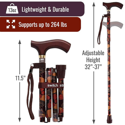 Switch Sticks Walking Cane for Men or Women, Foldable and Adjustable from 32-37 inches, Mimi