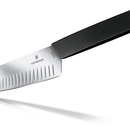 Victorinox, Swiss Modern Professional Santoku Knife, Extra Sharp Blade, Serrated Edge, 17 cm, Robust Plastic Handle, Stainless Steel, Black
