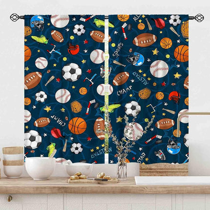 TKUYO Boys Curtains for Bedroom, Kids Basketball Soccer Football Baseball Sports Ball Game Navy Blue Blackout Window Drapery Treatments for Living Room Nursery Playroom 2 Panels, 55"x63" Inch