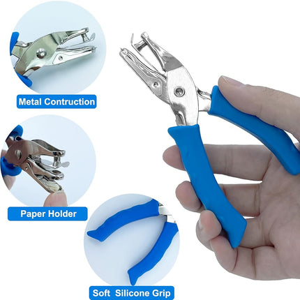 Single Hole Punch 1/4” Hole Puncher for Crafts, One Hole Paper Punch with Blue Soft Grip Handle, Small Hole Punch for Kids and Adults, Handheld Circle Punch for Paper Crafts in Home, Office, Classroom