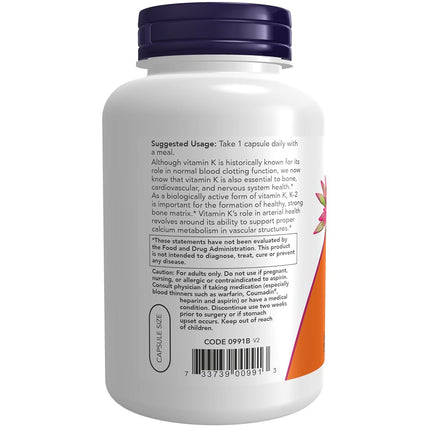 NOW Supplements, Vitamin K-2 100 mcg with Menaquinone-4 (MK-4), 250 Veg Capsules