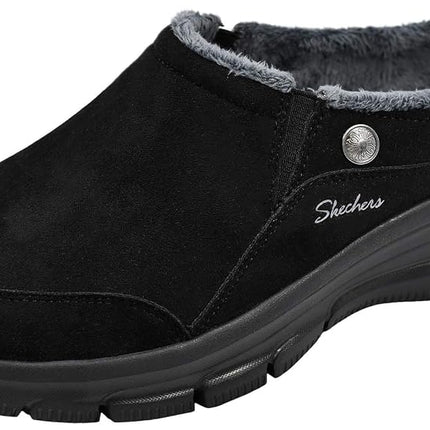 Skechers Easy Going-Latte-Mule Abierta con Doble Elástico para Mujer, Negro/Gris, 4 UK Ancho