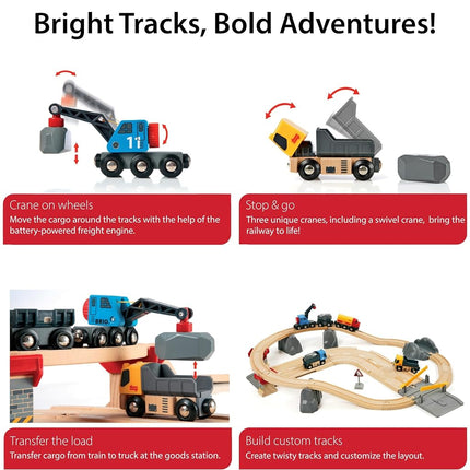 BRIO World Rail and Road Loading Train Set for Kids Age 3 Years Up - Wooden Railway Accessories and Add Ons