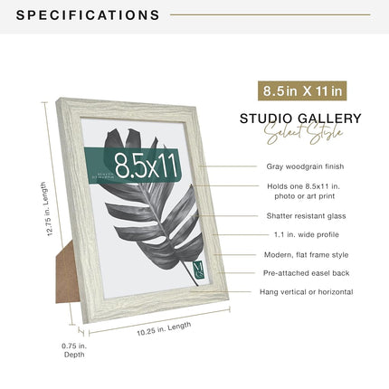 MCS Studio Gallery Frame Grey Wood Grain 8.5 x 11 Inches