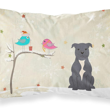 Caroline's Treasures BB2518PILLOWCASE Between Friends Bull Terrier - Blue Fabric Standard Pillowcase Lightweight Super Soft Easy Care Decorative Artwork Pillowcase, Standard