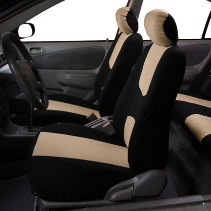 FH Group Car Seat Covers Flat Cloth Full Set – Universal Fit for Cars Trucks & SUVs (Beige) FB050115 + F14407
