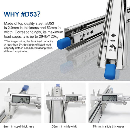 VADANIA 550mm Heavy Duty Drawer Runners with Lock #D51, 1 Pair