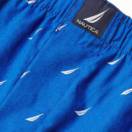 Nautica Men's Cotton Woven 3-Pack Boxers Shorts, Peacoat/Ocean Lapis/Sails Sea Cobalt, L