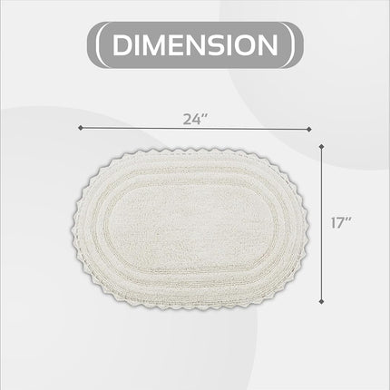 Better Trends Luxurious Lilly Crochet Oval 17x24 Rugs 100% Cotton Bathroom Rug Soft Water Absorbent Washable Reversible Mats for Bathroom Floor Decor Bedroom Kitchen Ivory